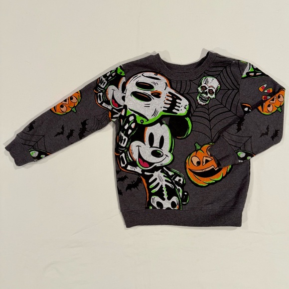 Disney Other - Disney 100 Skeleton Mickey Mouse Sweatshirt Boys 3T Girls Halloween Pumpkins